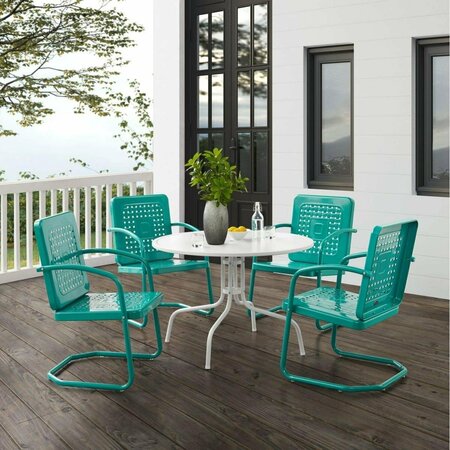 CLAUSTRO Outdoor Dining Set, Turquoise Gloss & White Satin - Dining Table & 4 Chairs - 5 Piece CL3051554